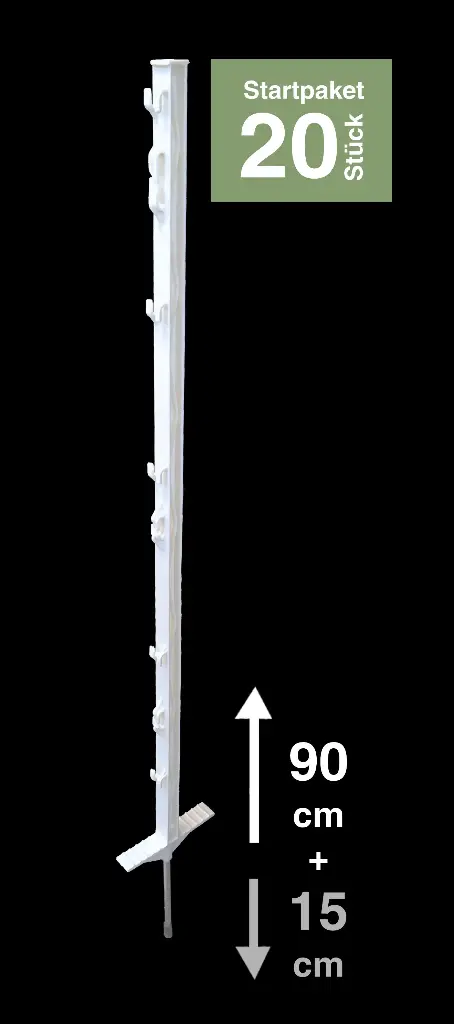 20x Weidezaunpfähle 105 cm, 8 Ösen, weiß -"Feedwatcher 105" 