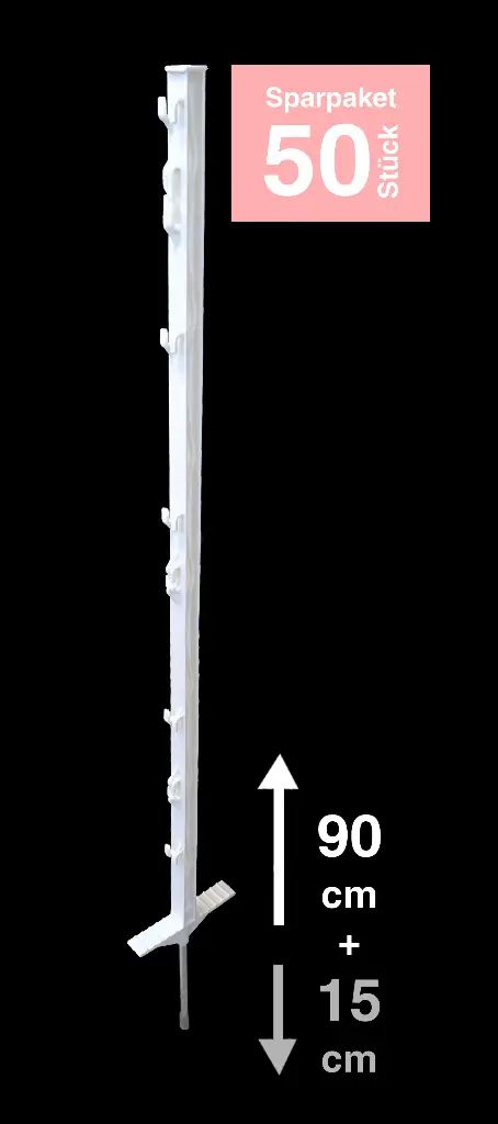 50x "Feedwatcher 105" Weidezaunpfähle 105 cm, 8 Ösen, weiß