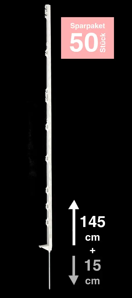 50x "Feedwatcher 160" Weidezaunpfähle 160 cm, 10 Ösen, weiß