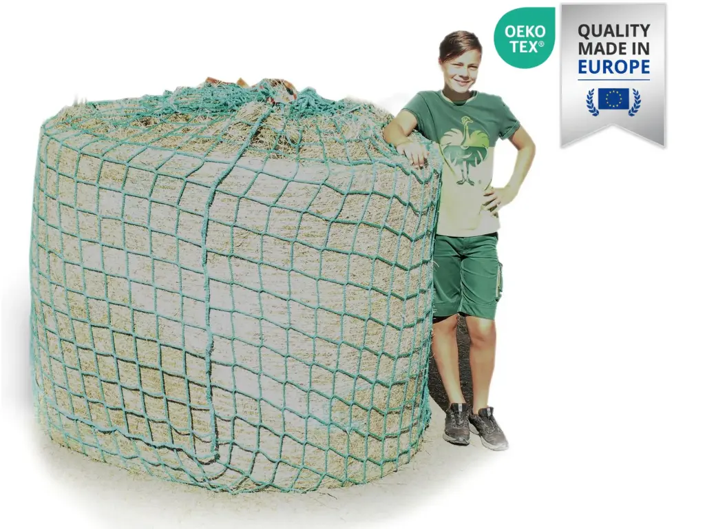 80mm Öko-Tex XXL Profi-Rundballenheunetz Titan-EU-Ökotex - eXtraStark 6mm Gewebe - eXtraGroß 200cmØx180cm/h - bis190cm Rundballen (made in EU-Ökotex)
